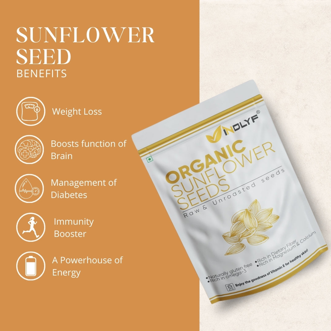 Organic Sunflower Seeds are rich in Vitamin E, unsaturated fatty acids, potassium & naturally sodium-free helps in heart & skin health - 225 Grams