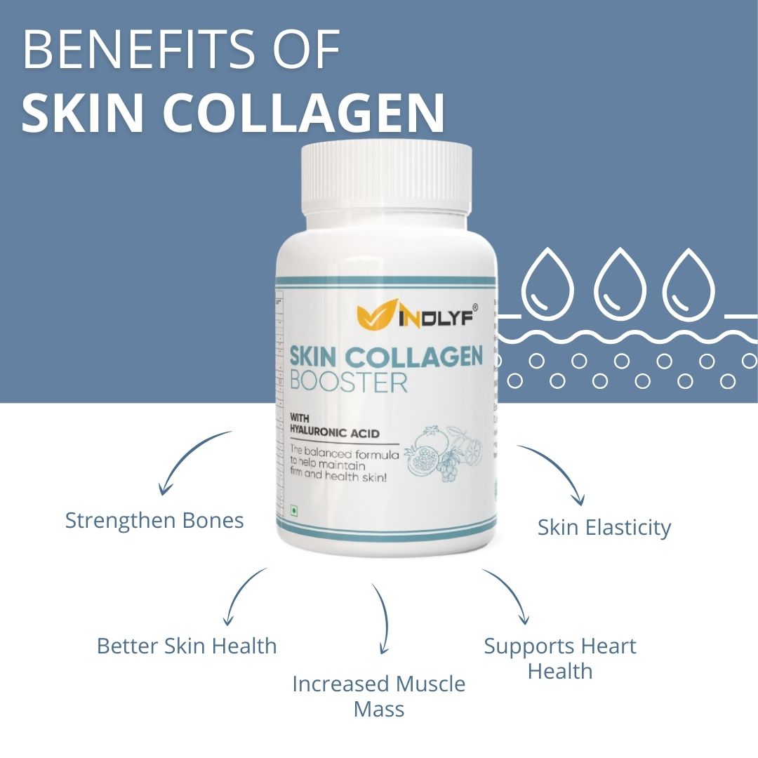 INDLYF Skin Collagen Booster - Collagen Supplements For Men & Women - Collagen Powder Helps Maintain Glowing Skin - Mixed Fruit Flavour-225 Grams