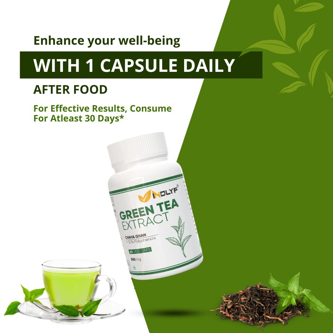 INDLYF GREEN TEA EXTRACT SUPPLEMENT, 500 MG - 60 VEGETARIAN CAPSULES