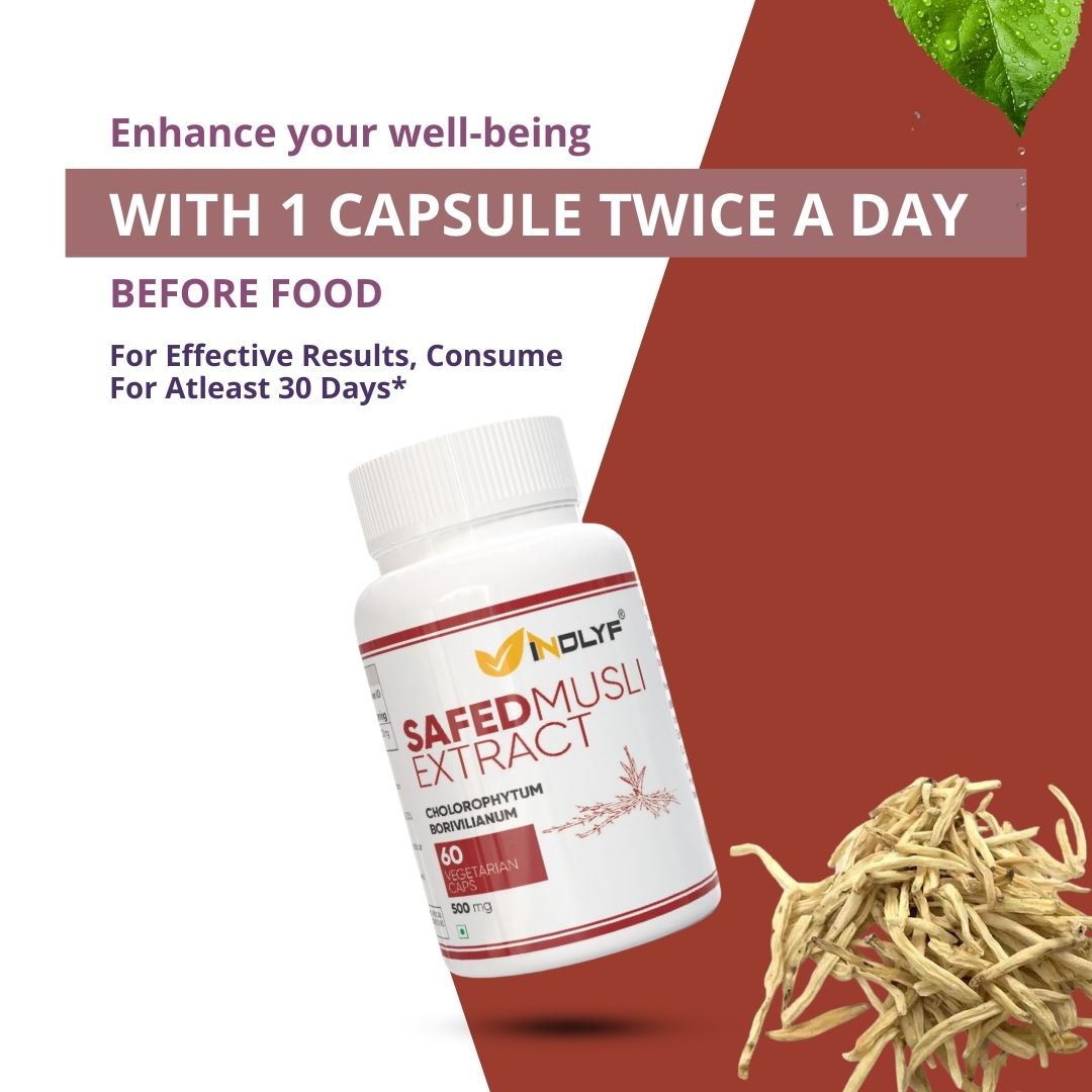 INDLYF SAFED MUSLI EXTRACT SUPPLEMENT, 500MG - 60 VEGETARIAN CAPSULES