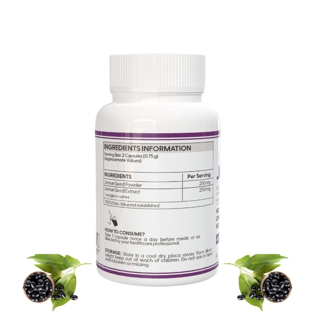Natural Jamun Seed Capsules with Extract - 60 Tablets