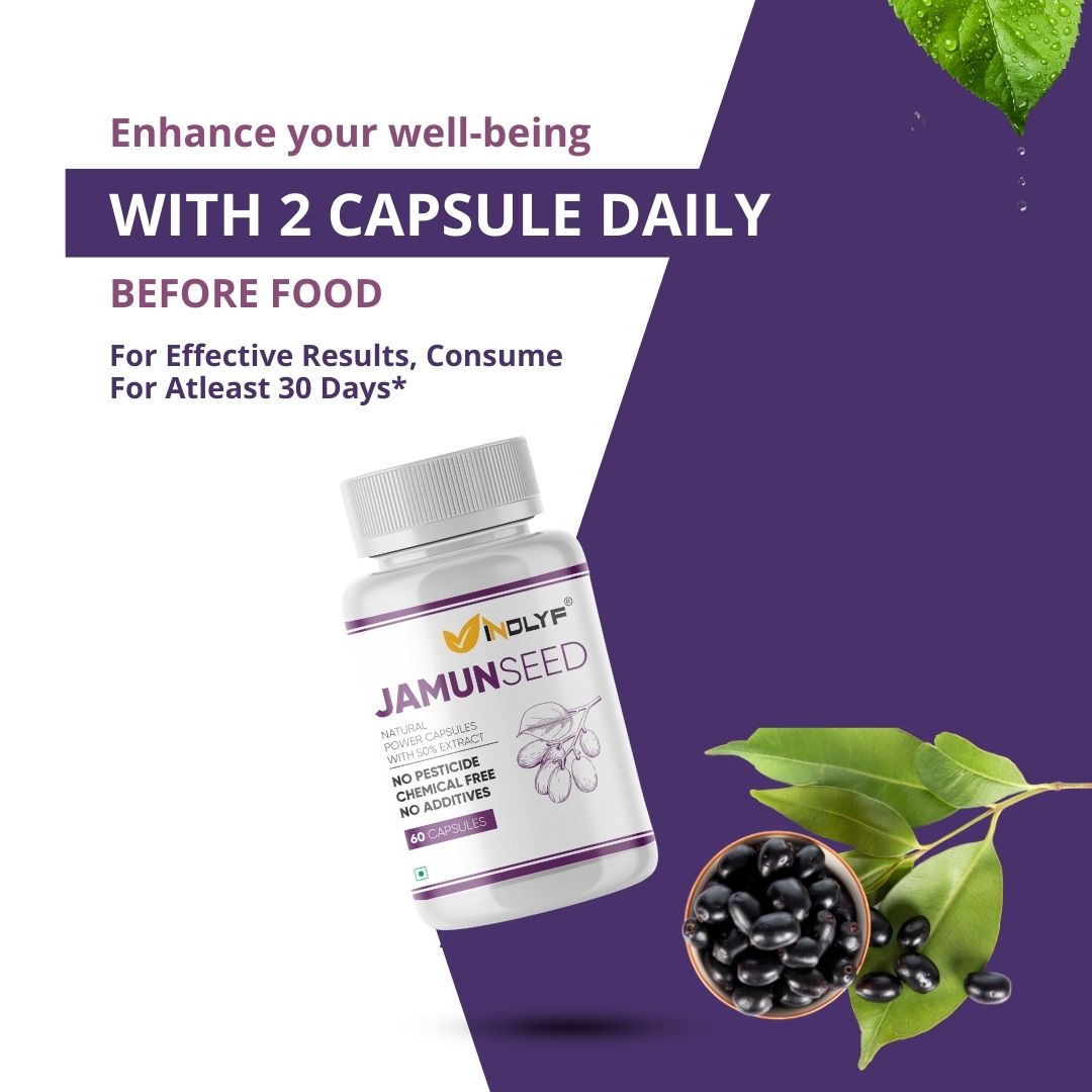 Natural Jamun Seed Capsules with Extract - 60 Tablets