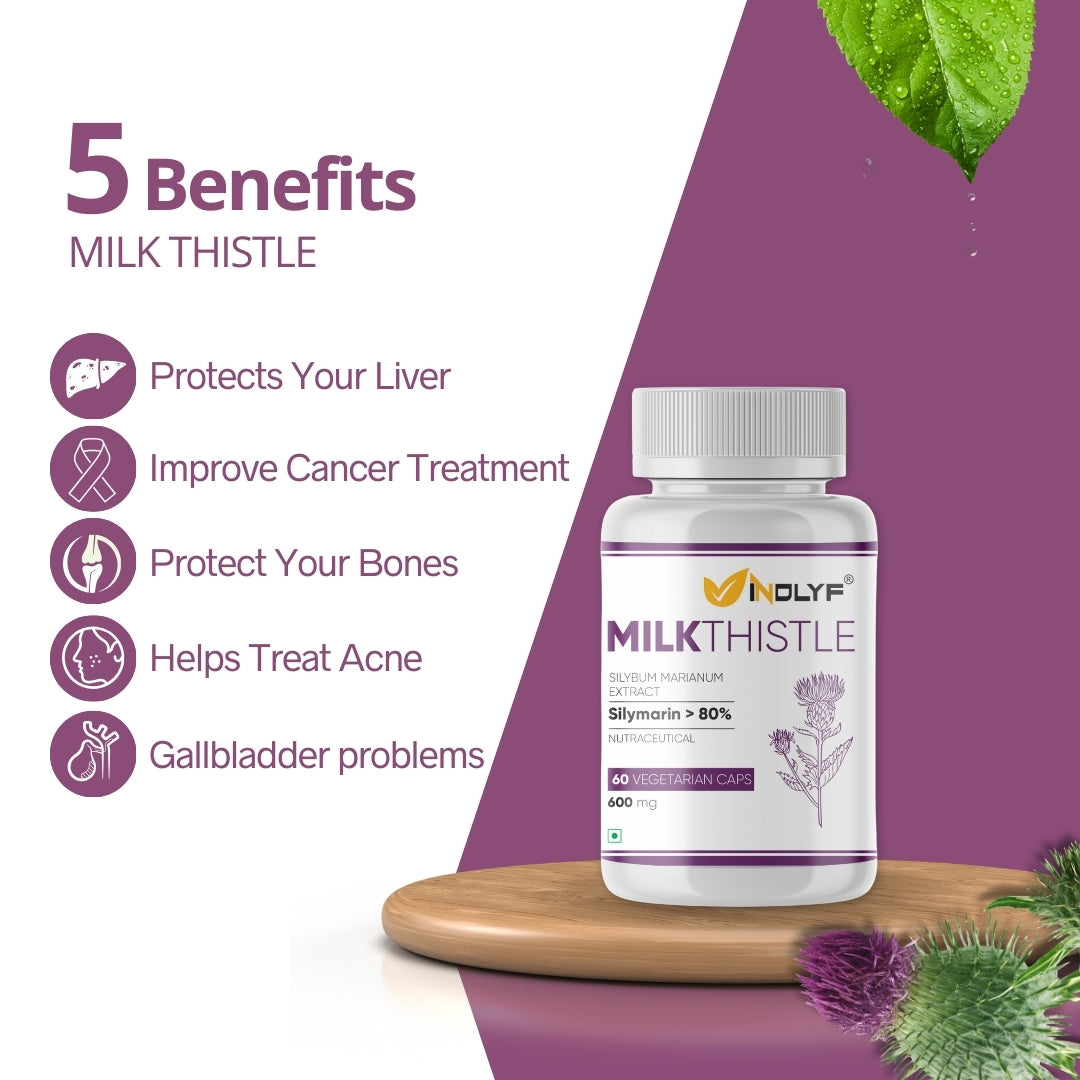 INDLYF MILK THISTLE (80% SILYMARIN) 600MG, 60 VEGETARIAN CAPSULES
