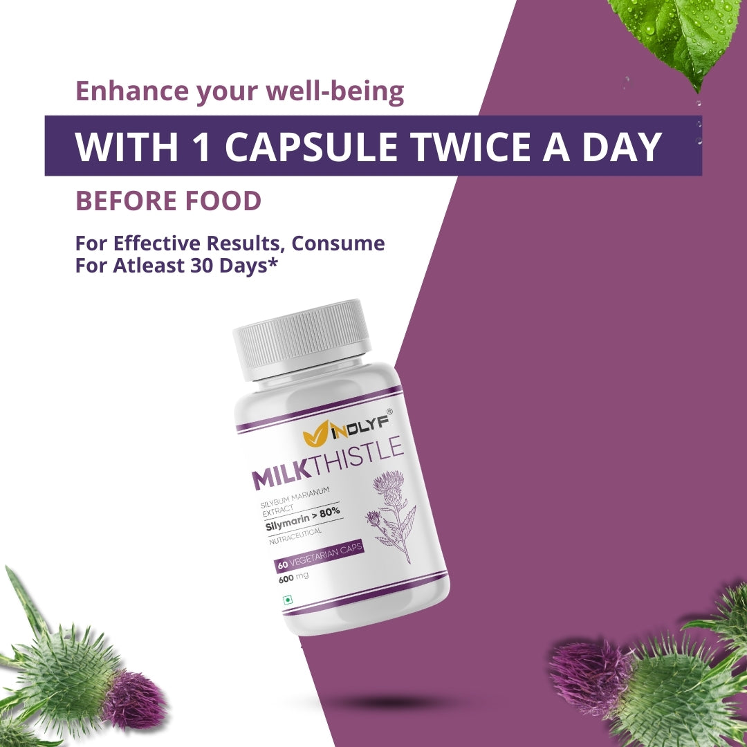 INDLYF MILK THISTLE (80% SILYMARIN) 600MG, 60 VEGETARIAN CAPSULES