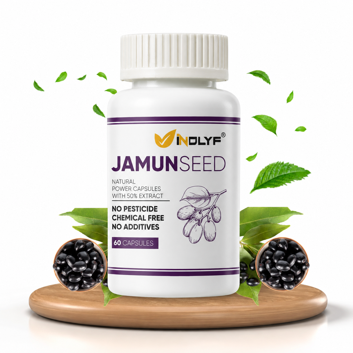 Natural Jamun Seed Capsules with Extract - 60 Tablets